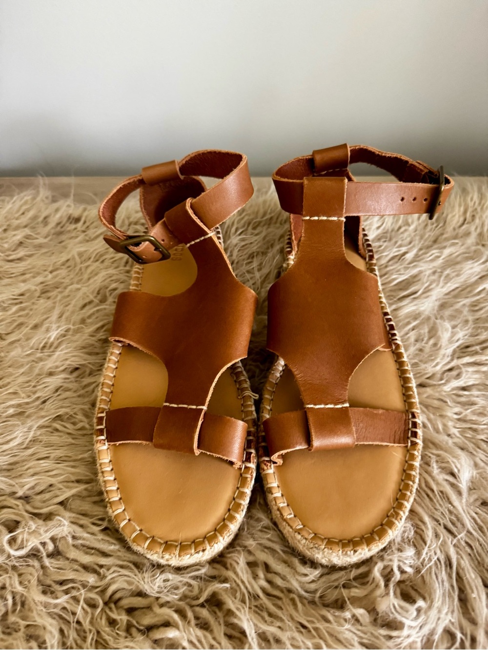 Soludos Tan Brown Leather Espadrille Ankle-Strap Sandals